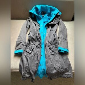 Diesel 100% Cotton Double Layer Teal and Gray Long Jacket Size XS